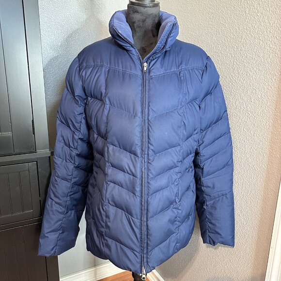 Lands End Puffer Coat Women’s XL 18-20 Down Jacket Navy Blue Winter NO HOOD - Picture 1 of 12